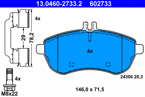 13.0460-2733.2 ATE Комплект тормозных колодок, дисковый тормоз (фото 1)