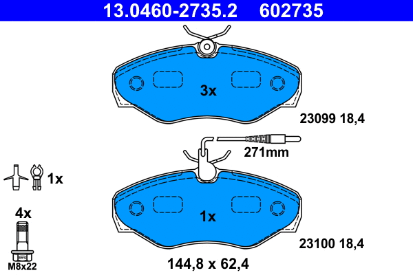13.0460-2735.2 ATE Комплект тормозных колодок, дисковый тормоз (фото 1)