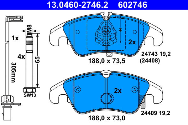 13.0460-2746.2 ATE Комплект тормозных колодок, дисковый тормоз (фото 1)