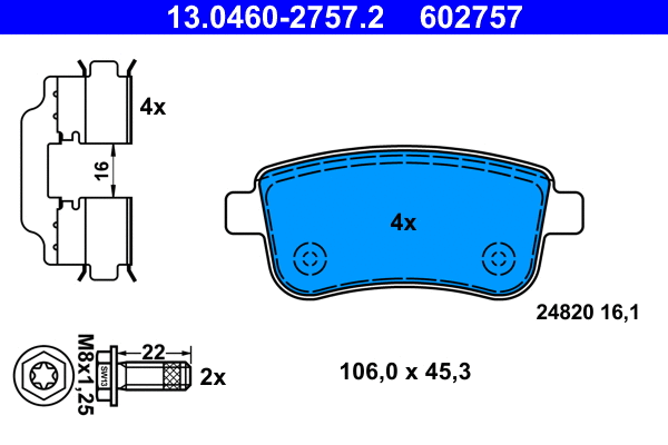 13.0460-2757.2 ATE Комплект тормозных колодок, дисковый тормоз (фото 1)