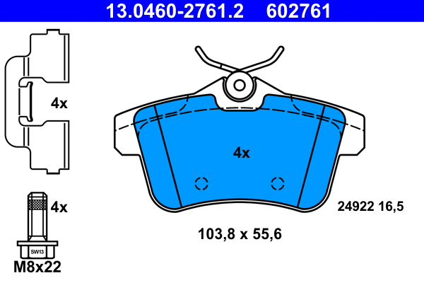 13.0460-2761.2 ATE Комплект тормозных колодок, дисковый тормоз (фото 1)