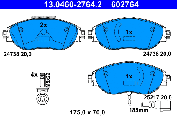 13.0460-2764.2 ATE Комплект тормозных колодок, дисковый тормоз (фото 1)