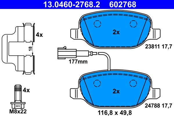 13.0460-2768.2 ATE Комплект тормозных колодок, дисковый тормоз (фото 1)