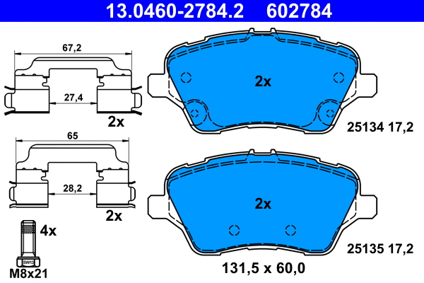 13.0460-2784.2 ATE Комплект тормозных колодок, дисковый тормоз (фото 1)