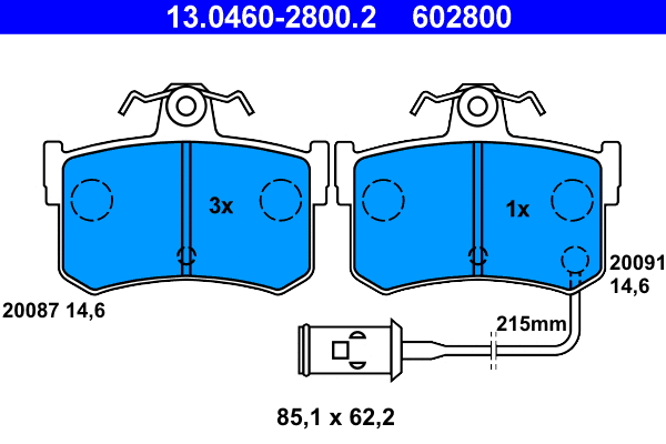 13.0460-2800.2 ATE Комплект тормозных колодок, дисковый тормоз (фото 1)