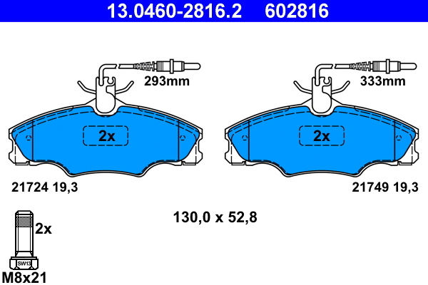 13.0460-2816.2 ATE Комплект тормозных колодок, дисковый тормоз (фото 1)