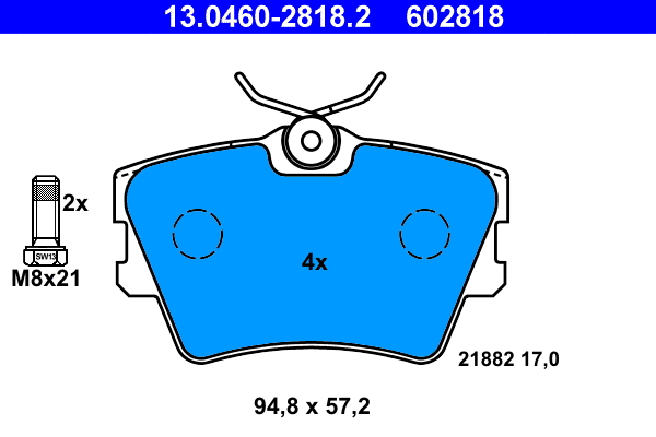 13.0460-2818.2 ATE Комплект тормозных колодок, дисковый тормоз (фото 1)