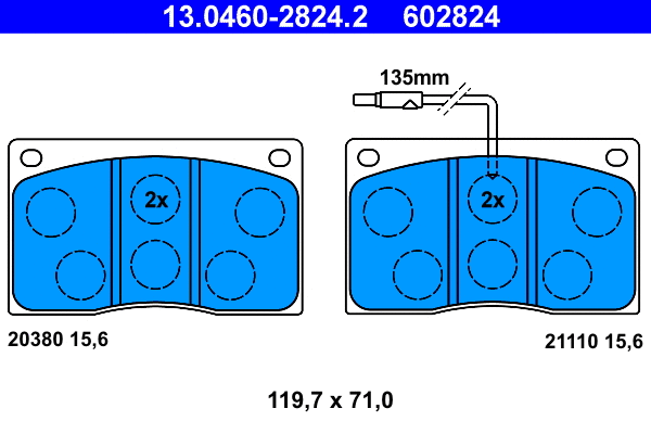 13.0460-2824.2 ATE Комплект тормозных колодок, дисковый тормоз (фото 1)