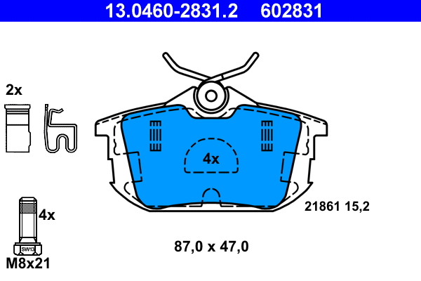 13.0460-2831.2 ATE Комплект тормозных колодок, дисковый тормоз (фото 1)