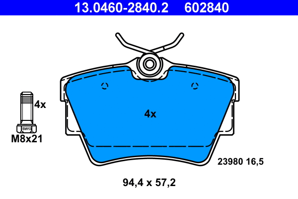 13.0460-2840.2 ATE Комплект тормозных колодок, дисковый тормоз (фото 1)