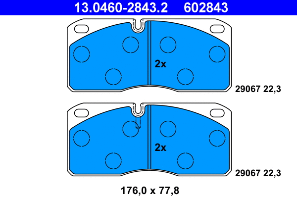 13.0460-2843.2 ATE Комплект тормозных колодок, дисковый тормоз (фото 1)