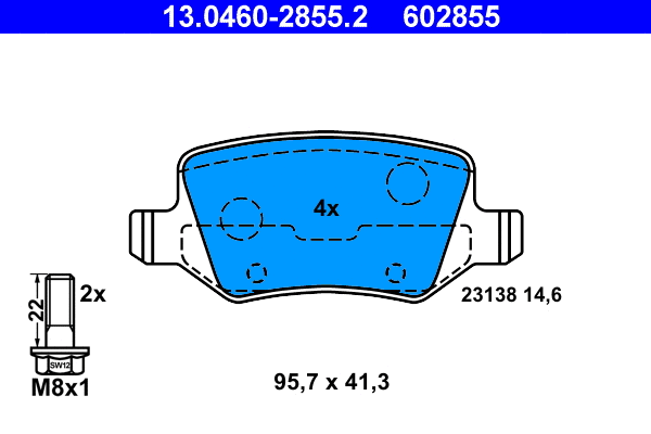 13.0460-2855.2 ATE Комплект тормозных колодок, дисковый тормоз (фото 1)