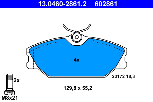 13.0460-2861.2 ATE Комплект тормозных колодок, дисковый тормоз (фото 1)