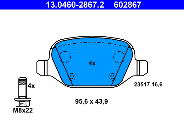 13.0460-2867.2 ATE Комплект тормозных колодок, дисковый тормоз (фото 1)