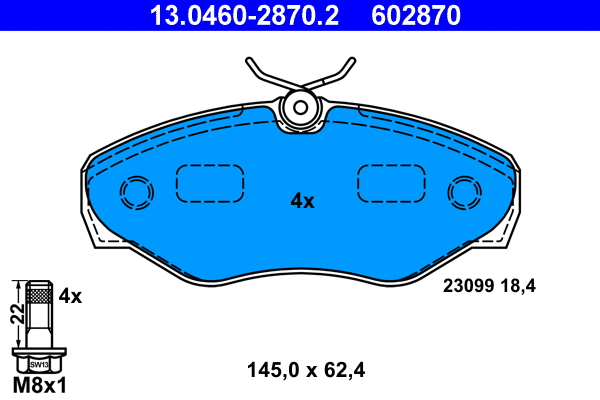 13.0460-2870.2 ATE Комплект тормозных колодок, дисковый тормоз (фото 1)