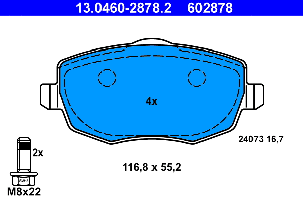 13.0460-2878.2 ATE Комплект тормозных колодок, дисковый тормоз (фото 1)