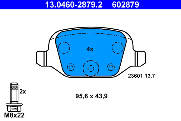 13.0460-2879.2 ATE Комплект тормозных колодок, дисковый тормоз (фото 1)