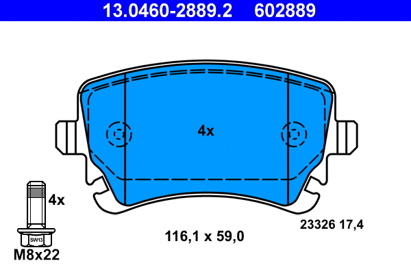 13.0460-2889.2 ATE Комплект тормозных колодок, дисковый тормоз (фото 1)