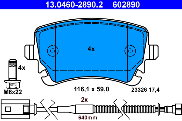 13.0460-2890.2 ATE Комплект тормозных колодок, дисковый тормоз (фото 1)