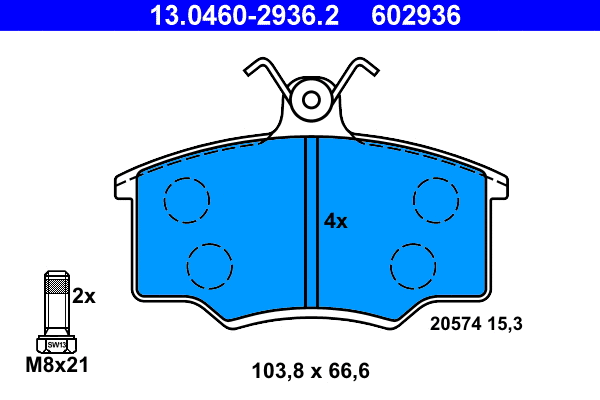 13.0460-2936.2 ATE Комплект тормозных колодок, дисковый тормоз (фото 1)