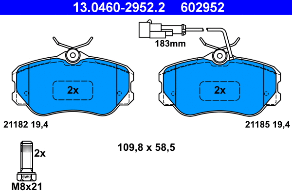 13.0460-2952.2 ATE Комплект тормозных колодок, дисковый тормоз (фото 1)