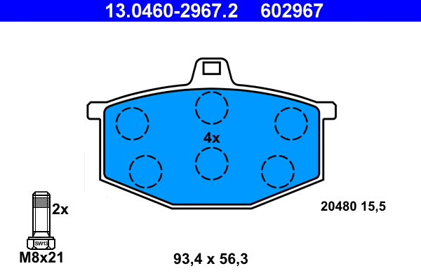 13.0460-2967.2 ATE Комплект тормозных колодок, дисковый тормоз (фото 1)