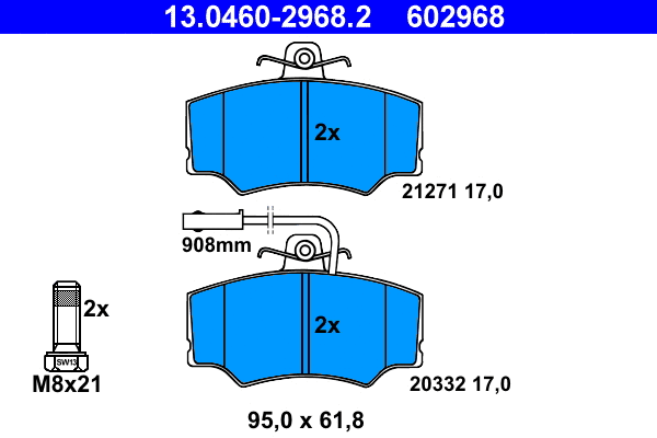 13.0460-2968.2 ATE Комплект тормозных колодок, дисковый тормоз (фото 1)
