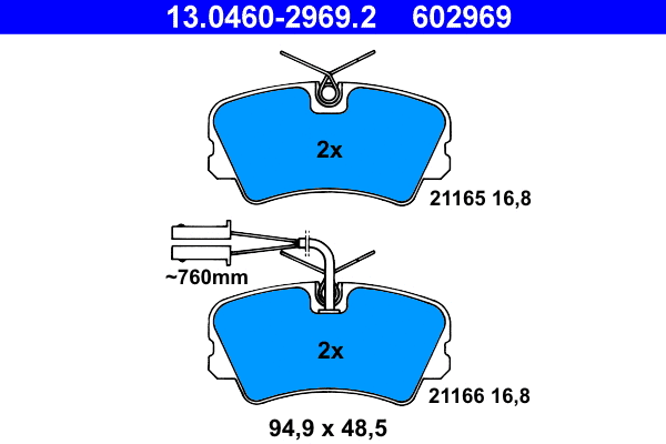 13.0460-2969.2 ATE Комплект тормозных колодок, дисковый тормоз (фото 1)