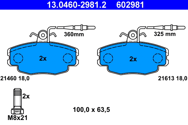 13.0460-2981.2 ATE Комплект тормозных колодок, дисковый тормоз (фото 1)