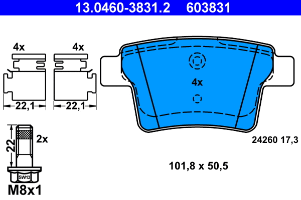 13.0460-3831.2 ATE Комплект тормозных колодок, дисковый тормоз (фото 1)