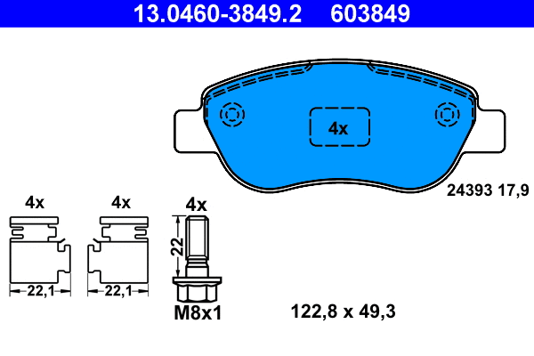 13.0460-3849.2 ATE Комплект тормозных колодок, дисковый тормоз (фото 1)
