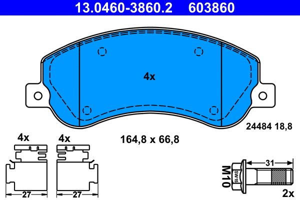 13.0460-3860.2 ATE Комплект тормозных колодок, дисковый тормоз (фото 1)