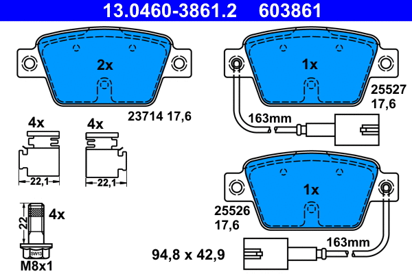13.0460-3861.2 ATE Комплект тормозных колодок, дисковый тормоз (фото 1)