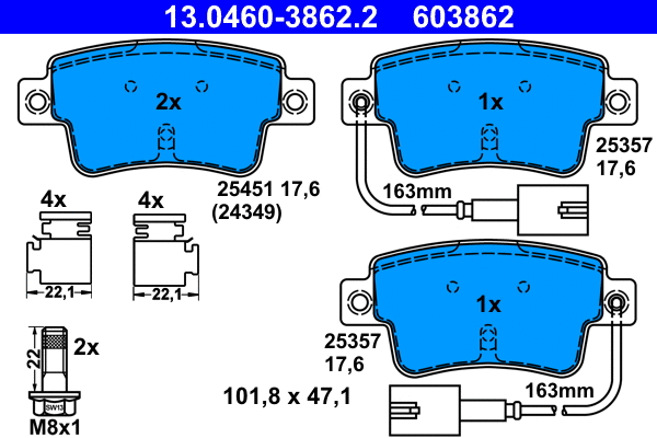 13.0460-3862.2 ATE Комплект тормозных колодок, дисковый тормоз (фото 1)