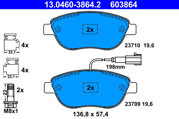 13.0460-3864.2 ATE Комплект тормозных колодок, дисковый тормоз (фото 1)