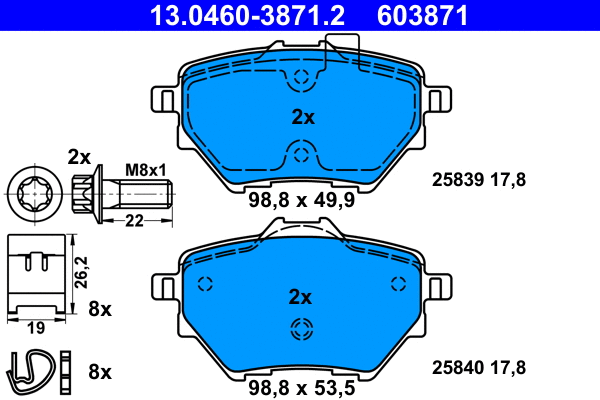13.0460-3871.2 ATE Комплект тормозных колодок, дисковый тормоз (фото 1)