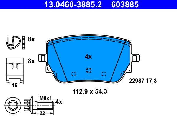 13.0460-3885.2 ATE Комплект тормозных колодок, дисковый тормоз (фото 1)
