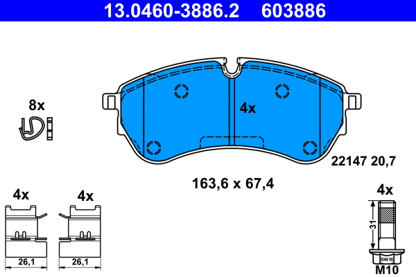 13.0460-3886.2 ATE Комплект тормозных колодок, дисковый тормоз (фото 1)