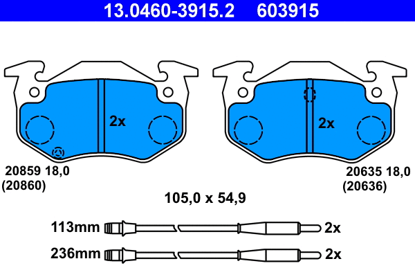 13.0460-3915.2 ATE Комплект тормозных колодок, дисковый тормоз (фото 1)