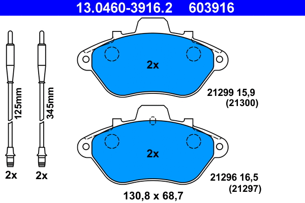 13.0460-3916.2 ATE Комплект тормозных колодок, дисковый тормоз (фото 1)