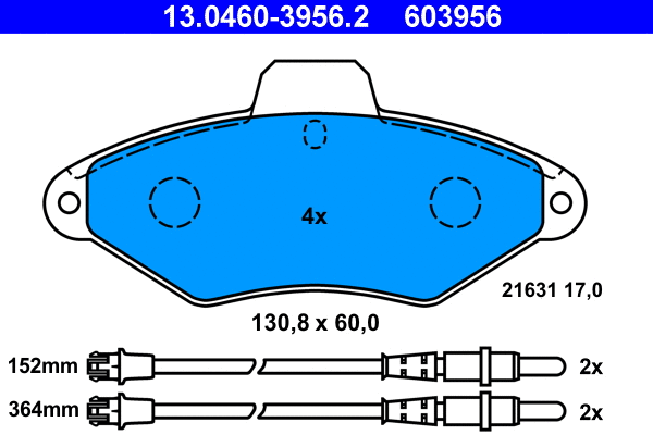 13.0460-3956.2 ATE Комплект тормозных колодок, дисковый тормоз (фото 1)