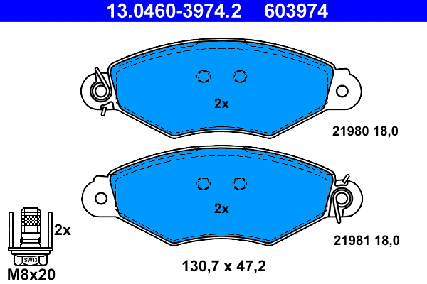 13.0460-3974.2 ATE Комплект тормозных колодок, дисковый тормоз (фото 1)