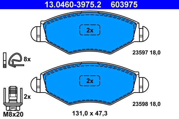 13.0460-3975.2 ATE Комплект тормозных колодок, дисковый тормоз (фото 1)