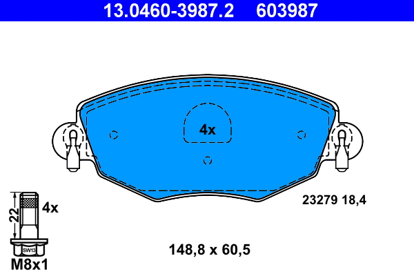 13.0460-3987.2 ATE Комплект тормозных колодок, дисковый тормоз (фото 1)