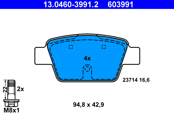 13.0460-3991.2 ATE Комплект тормозных колодок, дисковый тормоз (фото 1)