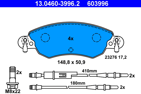 13.0460-3996.2 ATE Комплект тормозных колодок, дисковый тормоз (фото 1)