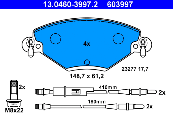 13.0460-3997.2 ATE Комплект тормозных колодок, дисковый тормоз (фото 1)