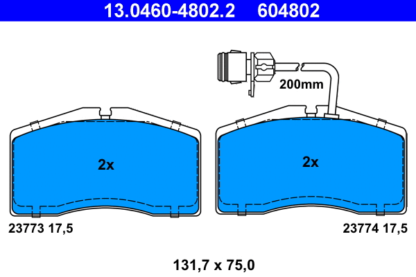 13.0460-4802.2 ATE Комплект тормозных колодок, дисковый тормоз (фото 1)