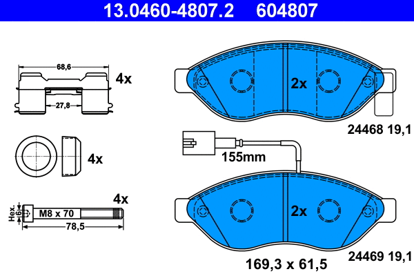 13.0460-4807.2 ATE Комплект тормозных колодок, дисковый тормоз (фото 1)