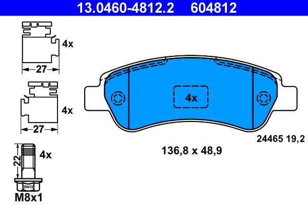 13.0460-4812.2 ATE Комплект тормозных колодок, дисковый тормоз (фото 1)